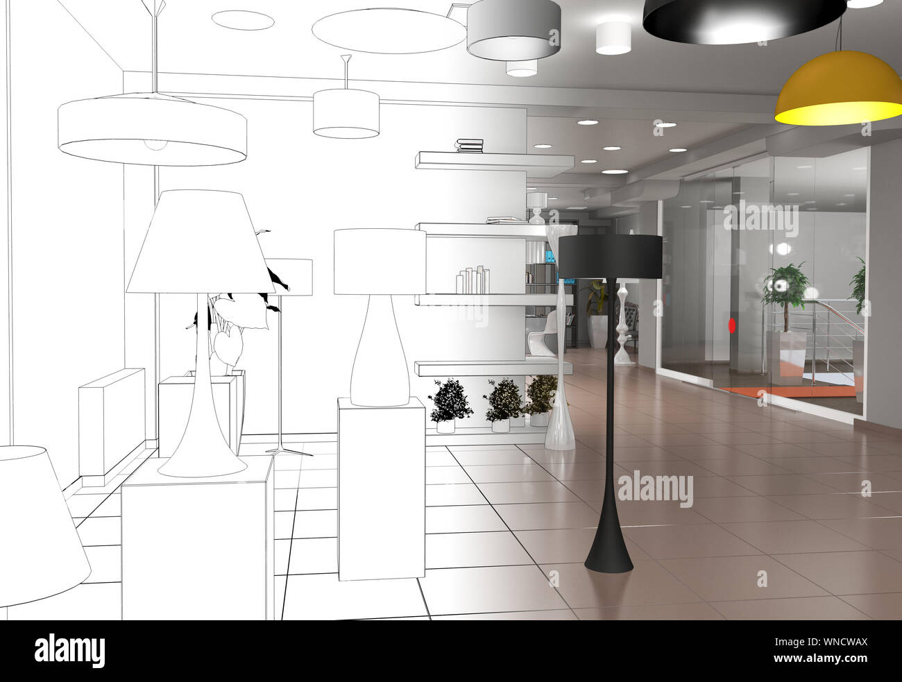 exhibition hall, interior visualization, 3D illustration Stock Photo ...