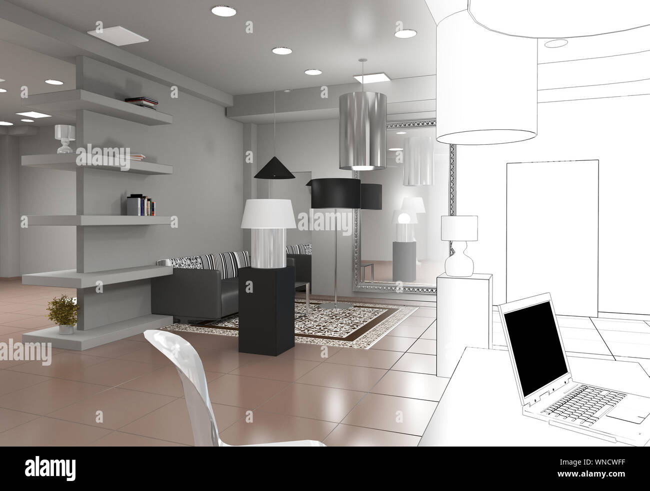 exhibition hall, interior visualization, 3D illustration Stock Photo ...