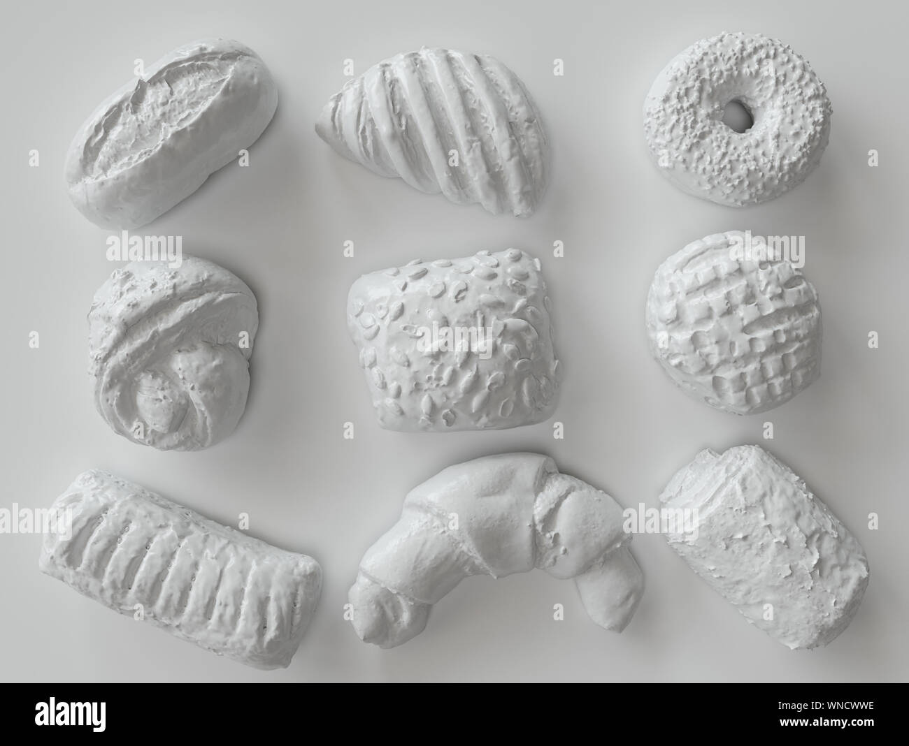 White Painted Pastry Pieces On White Background 3d Rendering