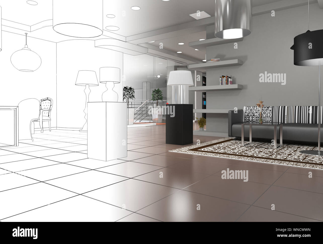 exhibition hall, interior visualization, 3D illustration Stock Photo ...