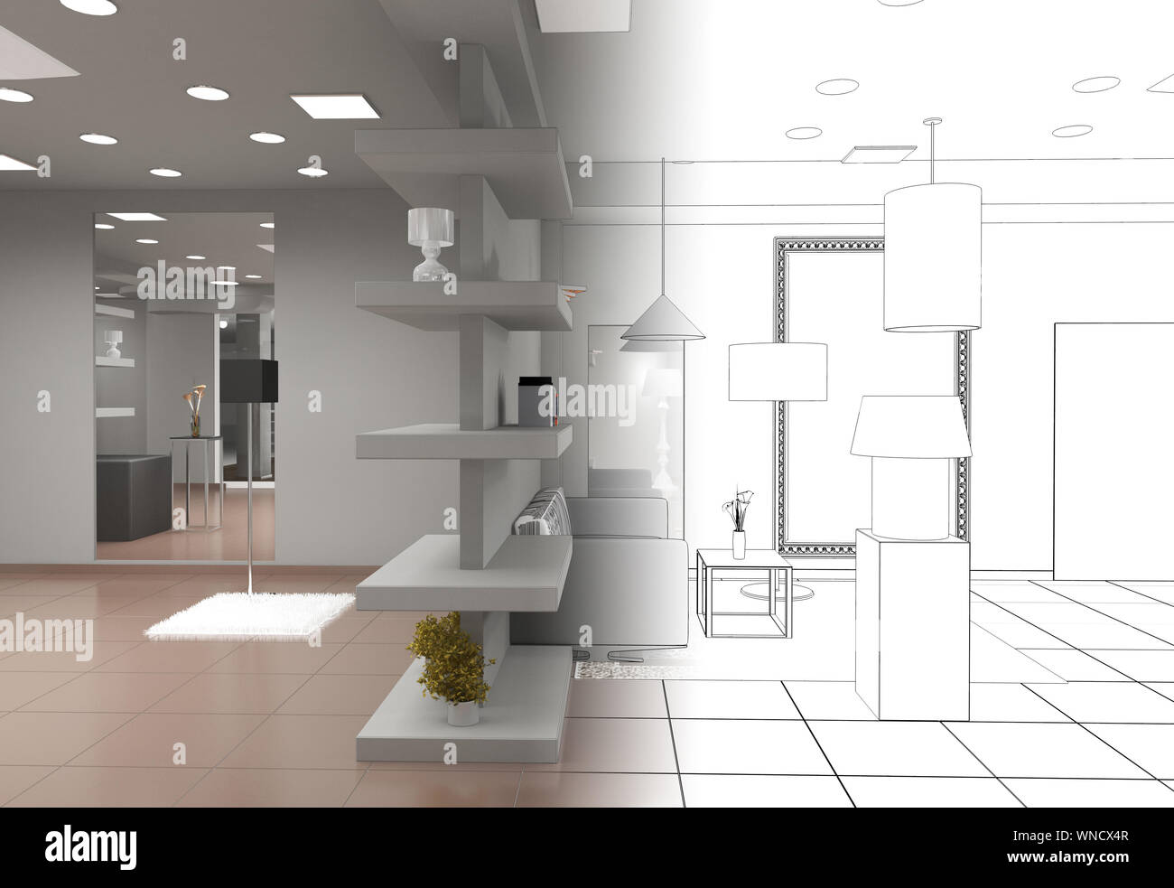 exhibition hall, interior visualization, 3D illustration Stock Photo ...