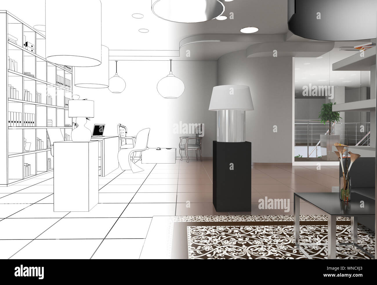 exhibition hall, interior visualization, 3D illustration Stock Photo ...