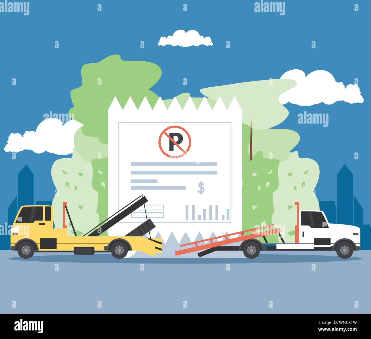 crane truck service in the parking zone scene Stock Vector Image &amp; Art ...