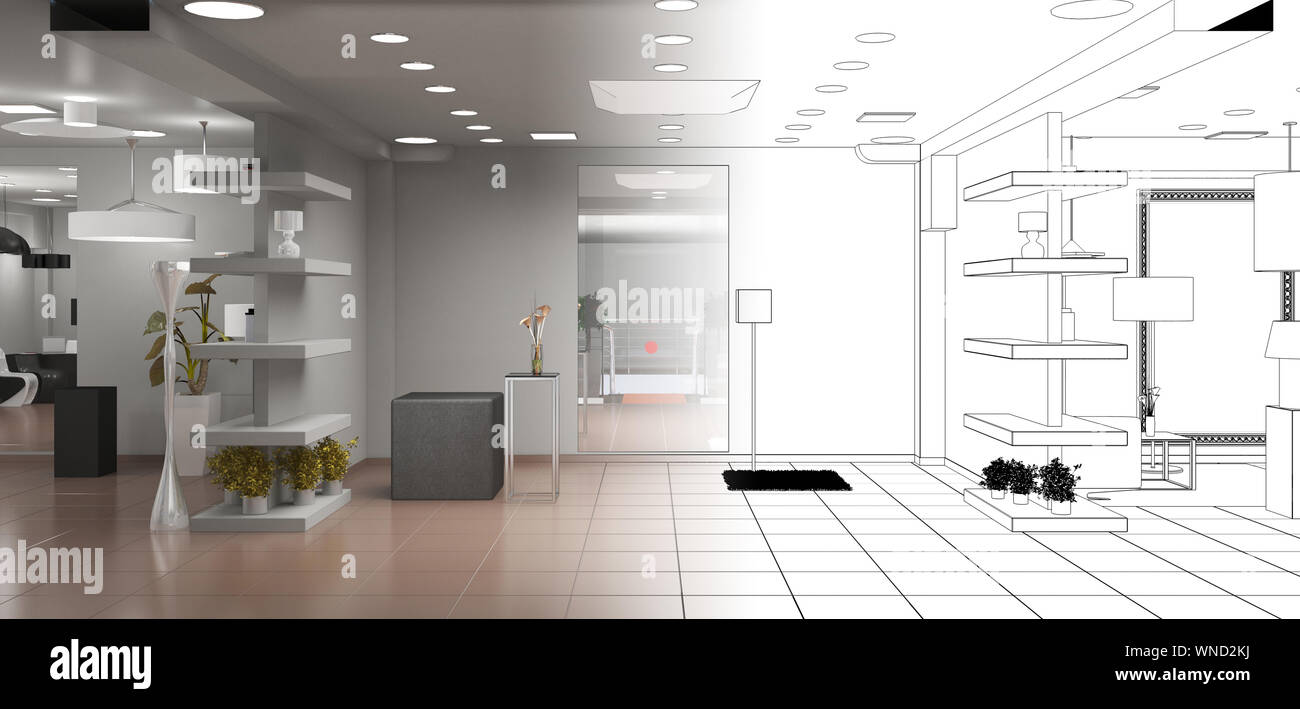 exhibition hall, interior visualization, 3D illustration Stock Photo ...
