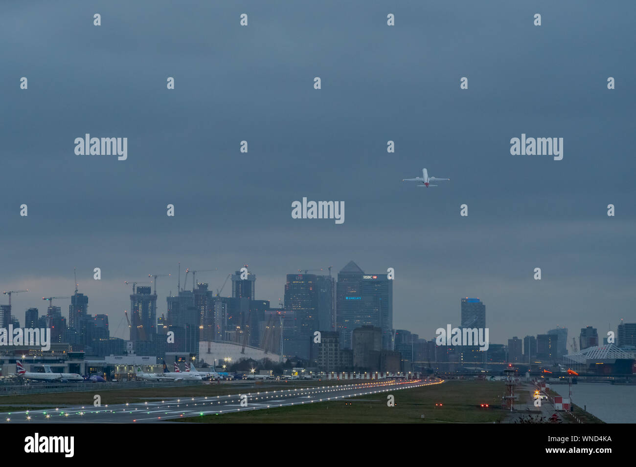 London, UK - 17, February 2019: Helvetic Airways airline based in Zurich Kloten, Switzerland. Aircraft type Embraer ERJ-190 taking off from London Stock Photo