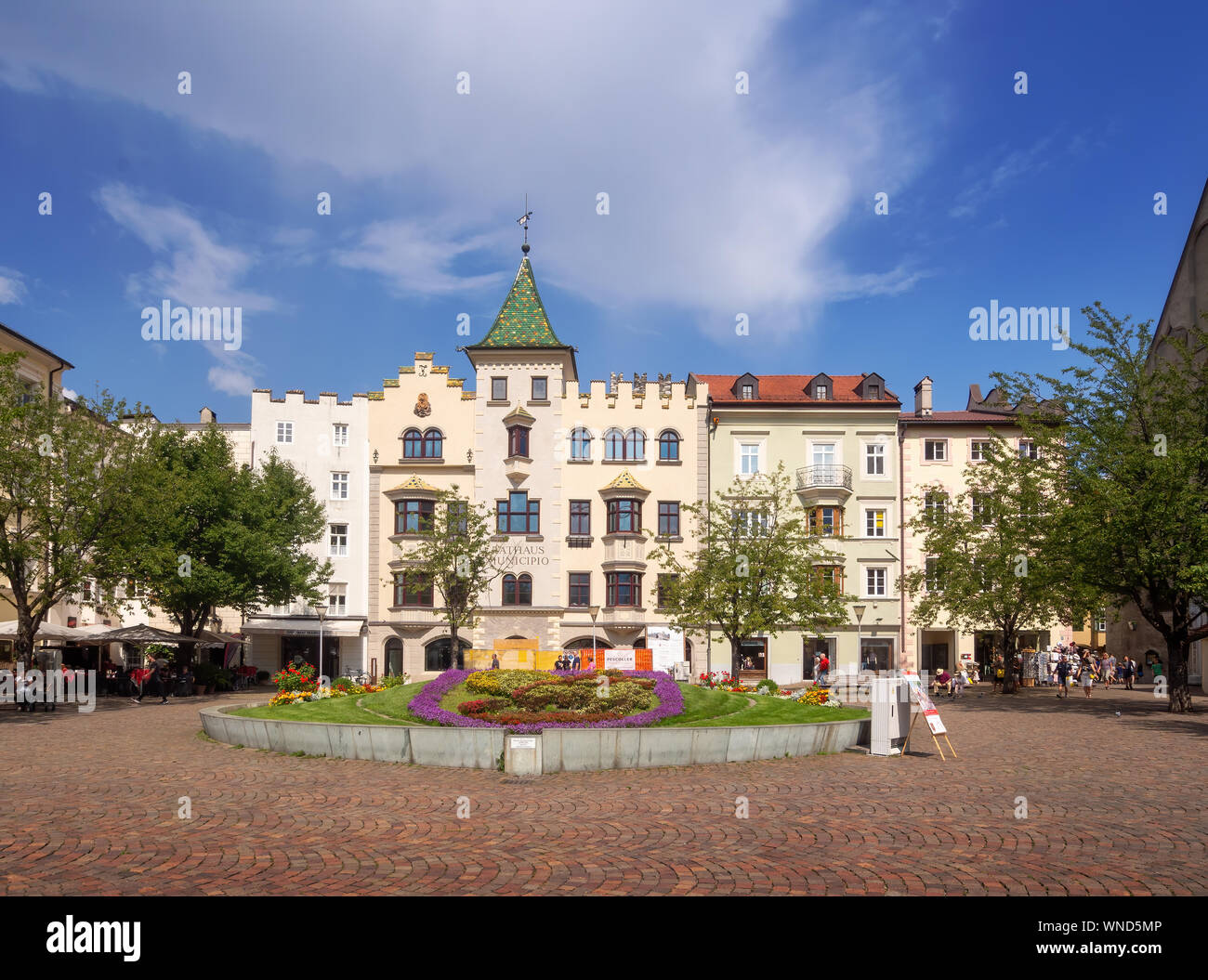BRESSANONE, BRIXEN, ITALY - AUGUST 31, 2019: View of the Rathaus ie main Council building, in the Piazza Duomo. Stock Photo