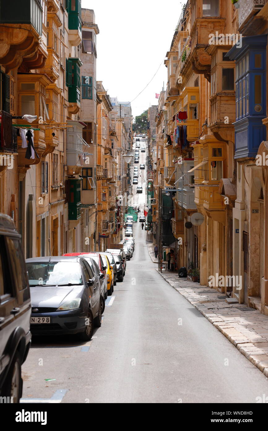Looking South West along Old Mint Street in Valletta, Malta Stock Photo ...