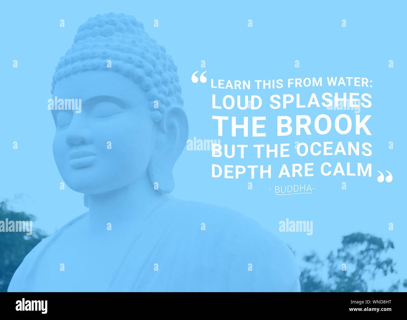 Learn this from water loud splashes the brook but the oceans depth are calm - buddha Stock Photo