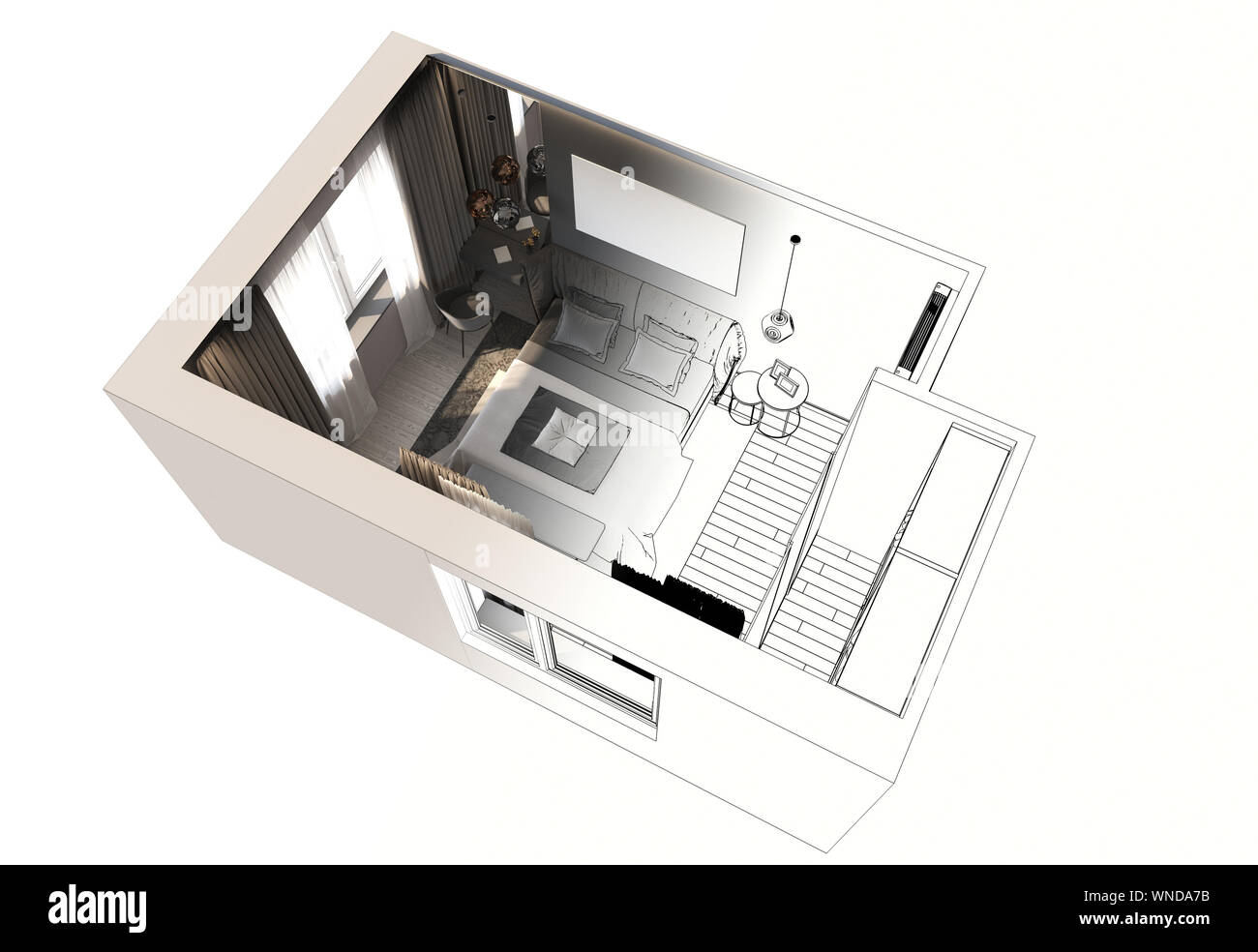 bedroom, interior visualization, 3D illustration Stock Photo
