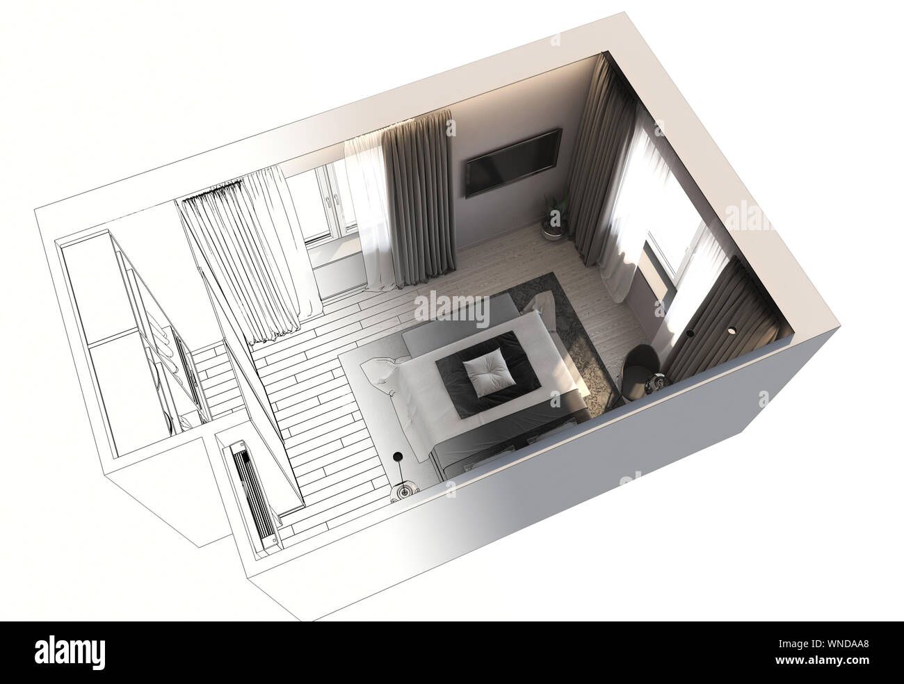bedroom, interior visualization, 3D illustration Stock Photo
