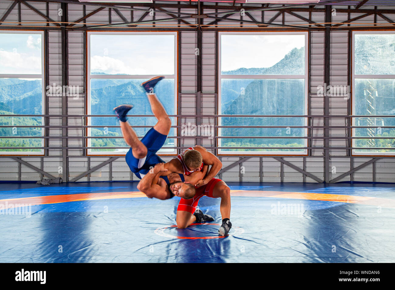 GrecoRoman wrestling training, grappling. Two grecoroman wrestlers in