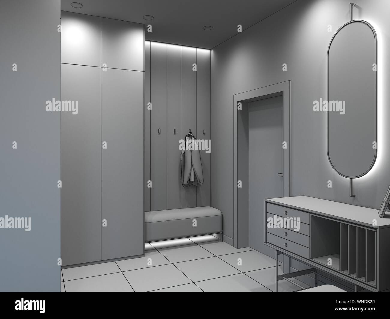 hallway, interior visualization, 3D illustration Stock Photo - Alamy