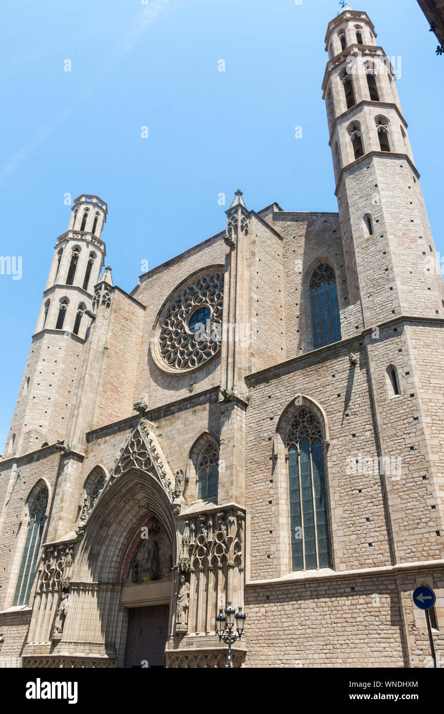 The Santa Maria del Mar church. It'is an church in the Ribera district of Barcelona, built between 1329 and 1383, as an outstanding example of Catalan Stock Photo