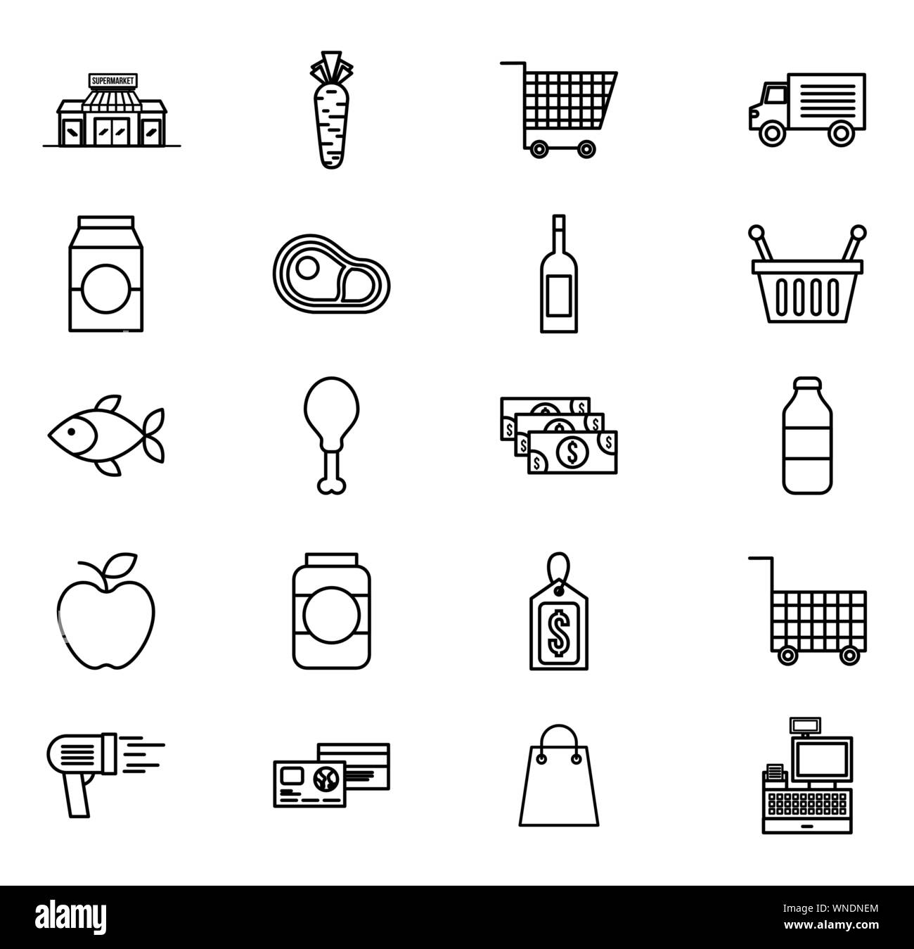bundle of grocery market icons Stock Vector