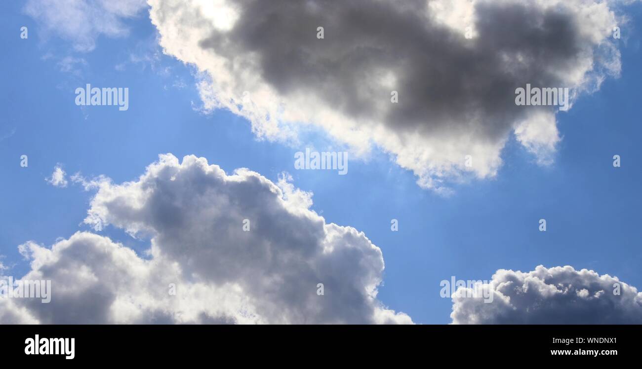 Dramatic and fluffy white clouds on a deep blue summer sky Stock Photo ...