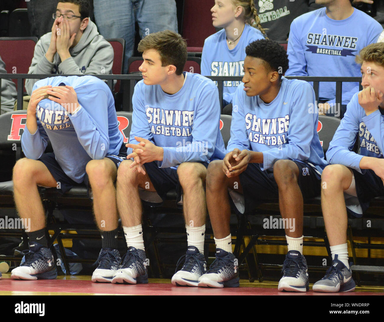 Shawnee players sit on the bench towards the end of the fourth quarter against Linden in the New Jersey Group 4 State Championship game Sunday March 1 Stock Photo