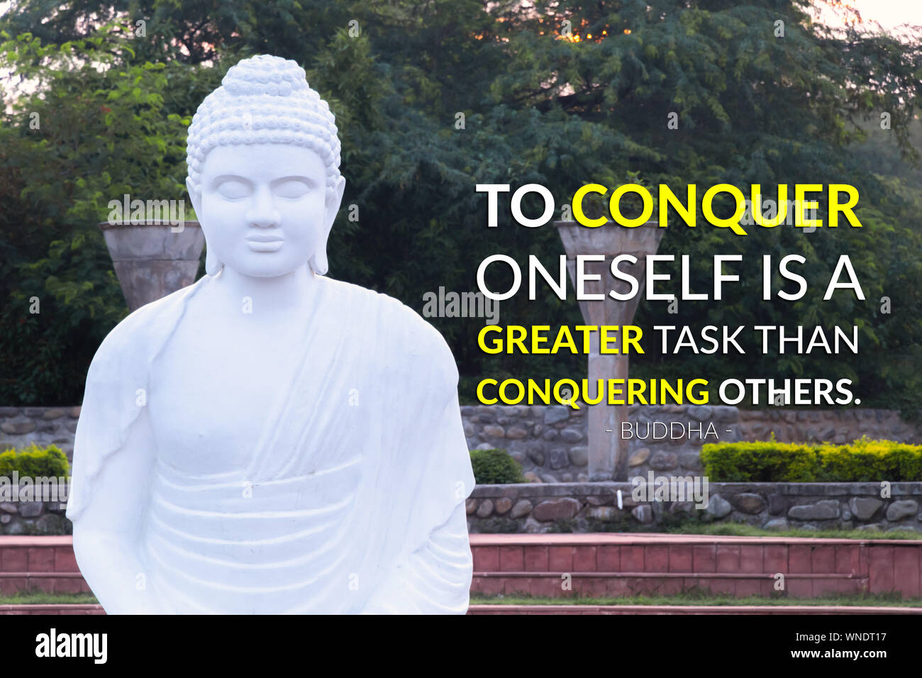 To conquer oneself is a greater task than conquering others - buddha Stock Photo