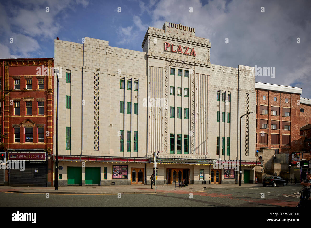 Restored historical art deco Plaza Super Cinema and Variety Theatre cinema in Stockport 1932 Grade II* listed building by architect William Thornley Stock Photo