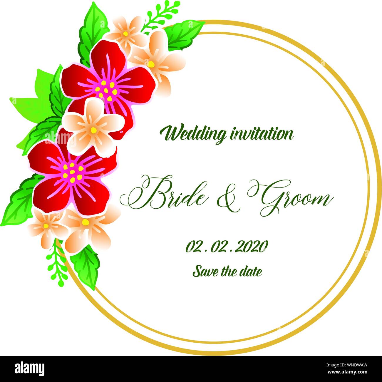 Wedding Invitation Card Template With Cute Groom And Bride Cartoon