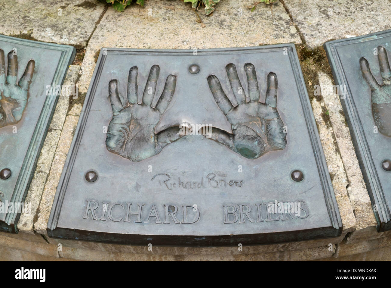 The Hand Fountain near Saw Close Bath. Broze reliefs of famous Actors hands. Stock Photo