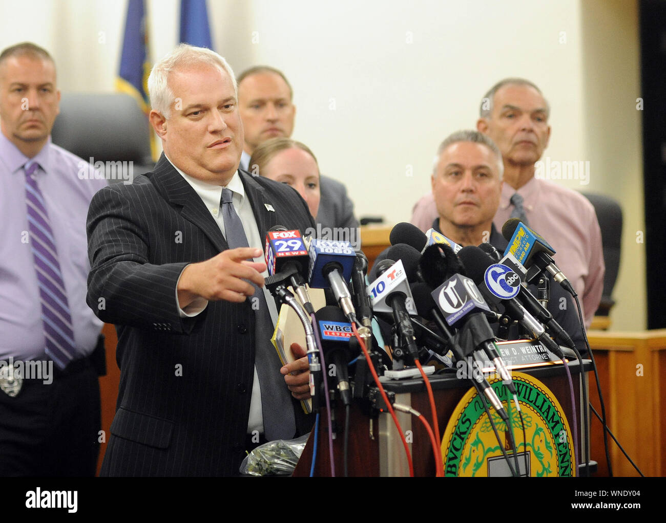 Bucks County District Attorney Matt Weintraub addresses media during a