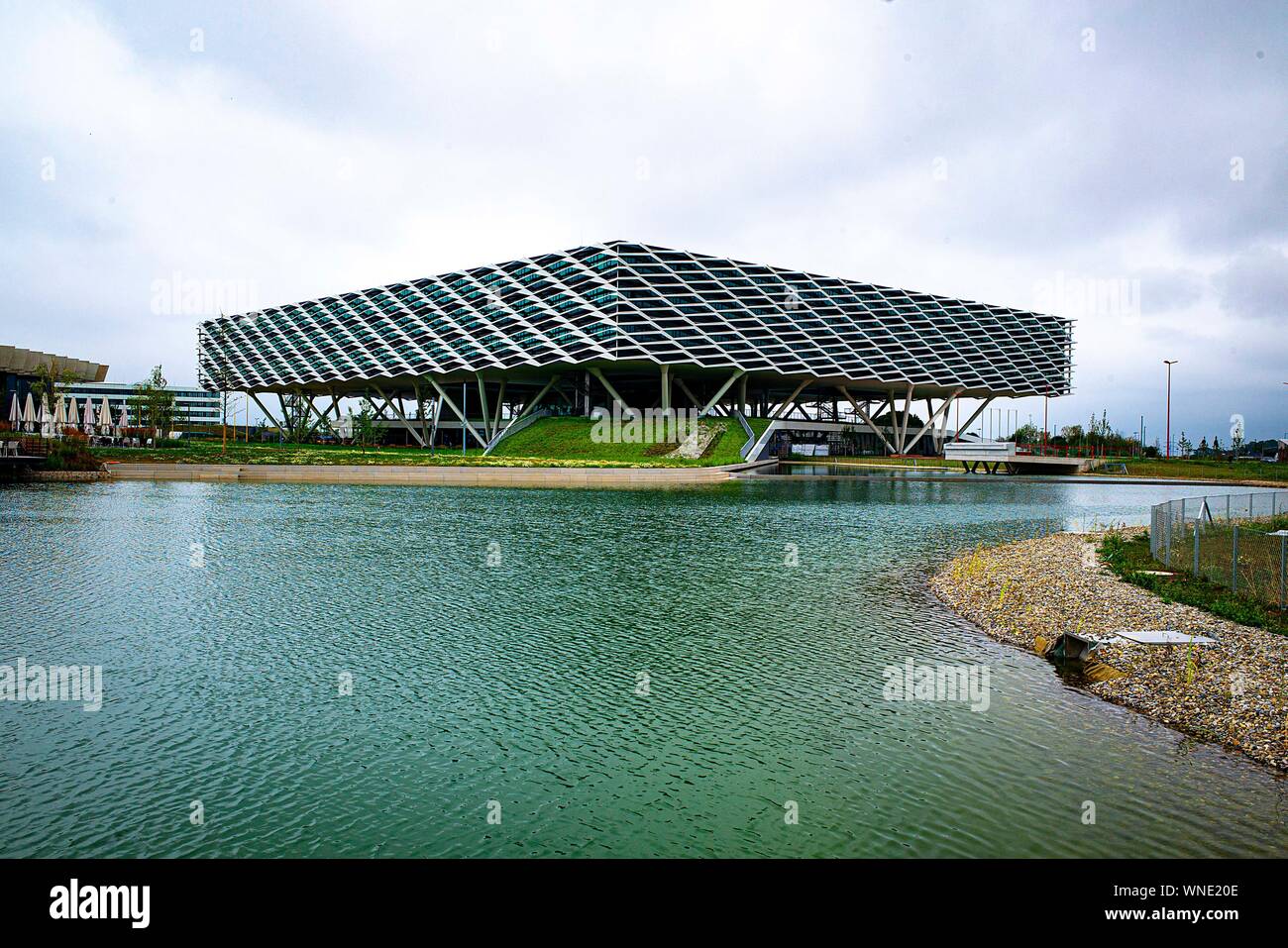 Adidas Arena, the administrative building of the adidas AG, reminiscent of  a football arena, football stadium,