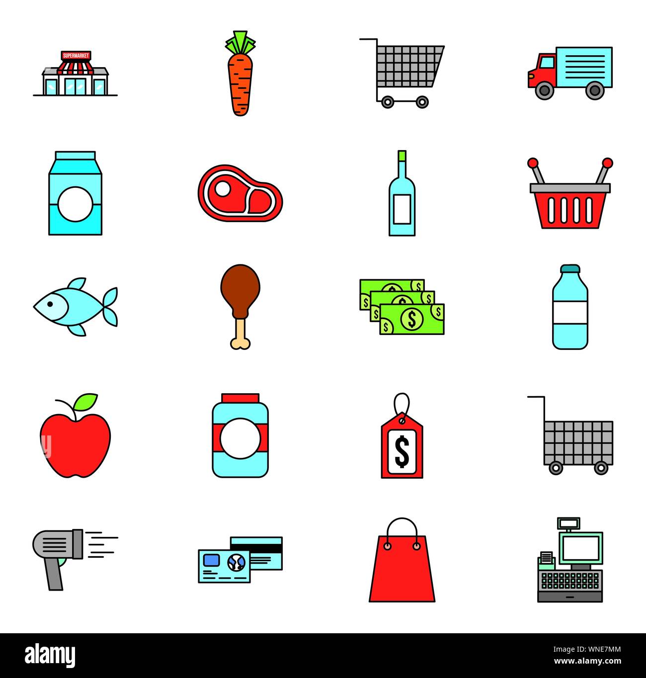 bundle of grocery market icons Stock Vector