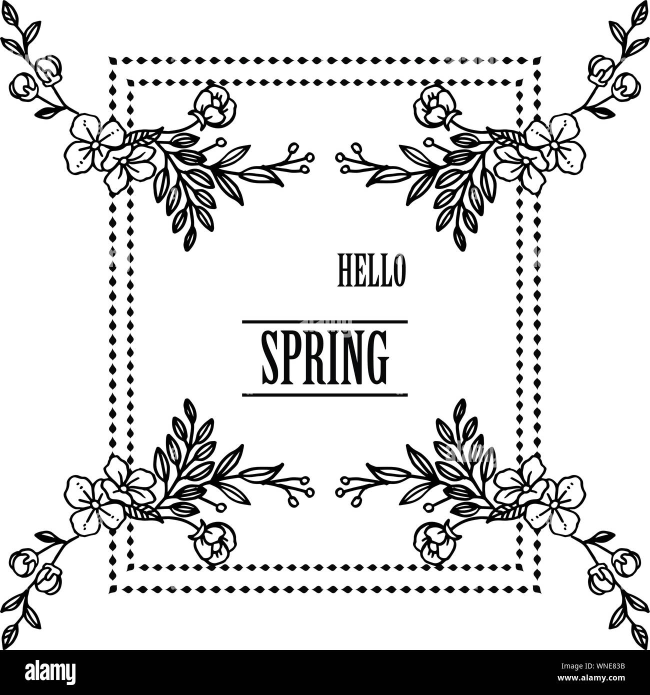 Card for hello spring with wallpaper of unique flower frame. Vector ...