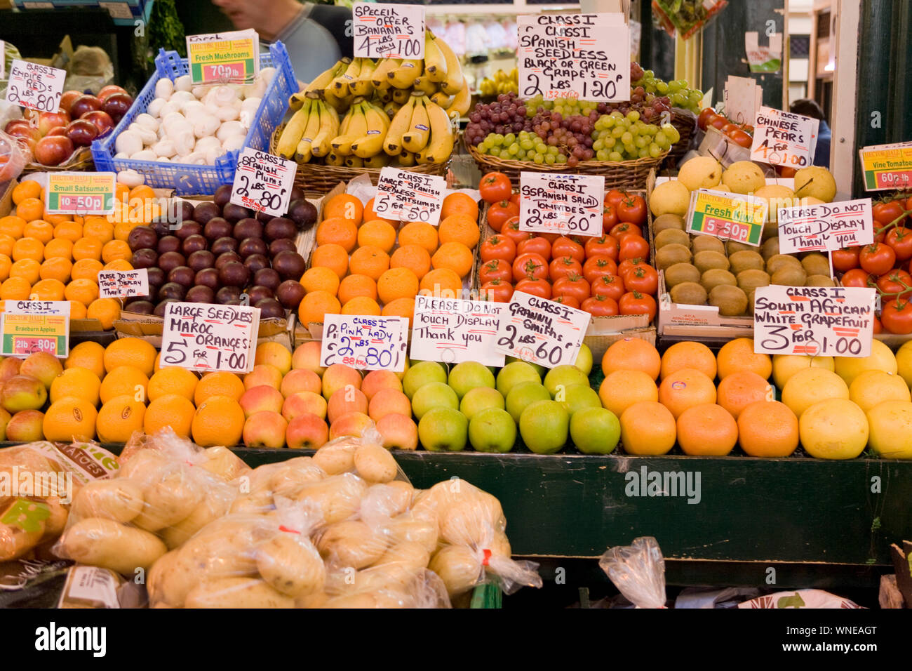 Fruit prices, Grainger Market, Newcastle, 2009 Stock Photo Alamy