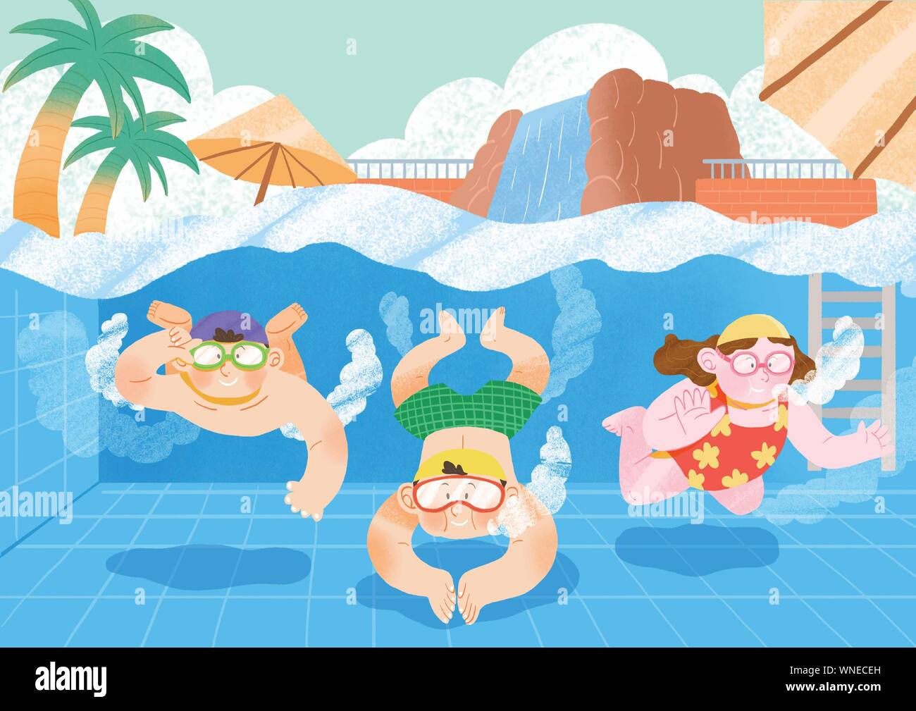 Summer holiday, summer vacation time in Aquapark illustration 005 Stock Vector