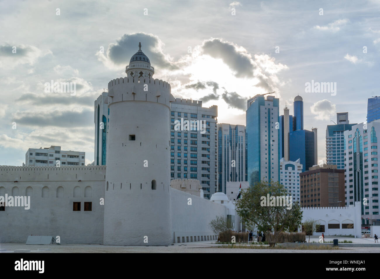 Architecture design of an old Arabic building - Qasr Al Hosn museum the most significant building in Abu Dhabi located in the center of the city Stock Photo