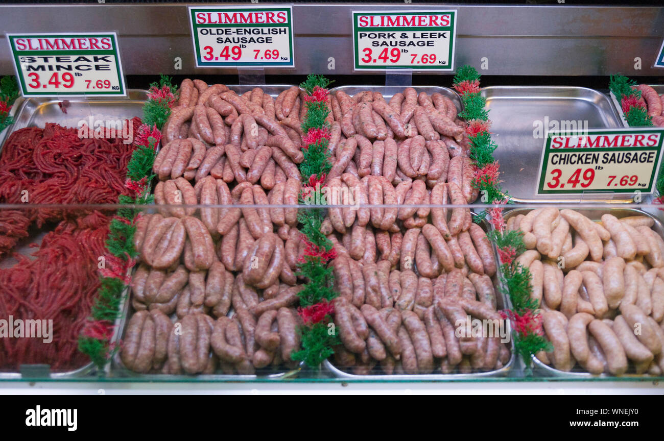 Meat Prices, Grainger Market, Newcastle, 2012 Stock Photo