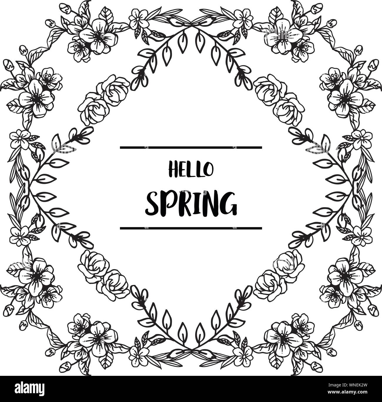 Design banner hello spring with texture of leaf floral frame elegant ...