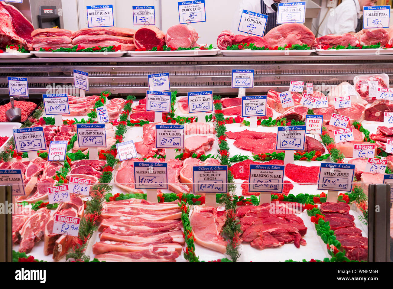 Meat Prices, Grainger Market, Newcastle, 2012 Stock Photo