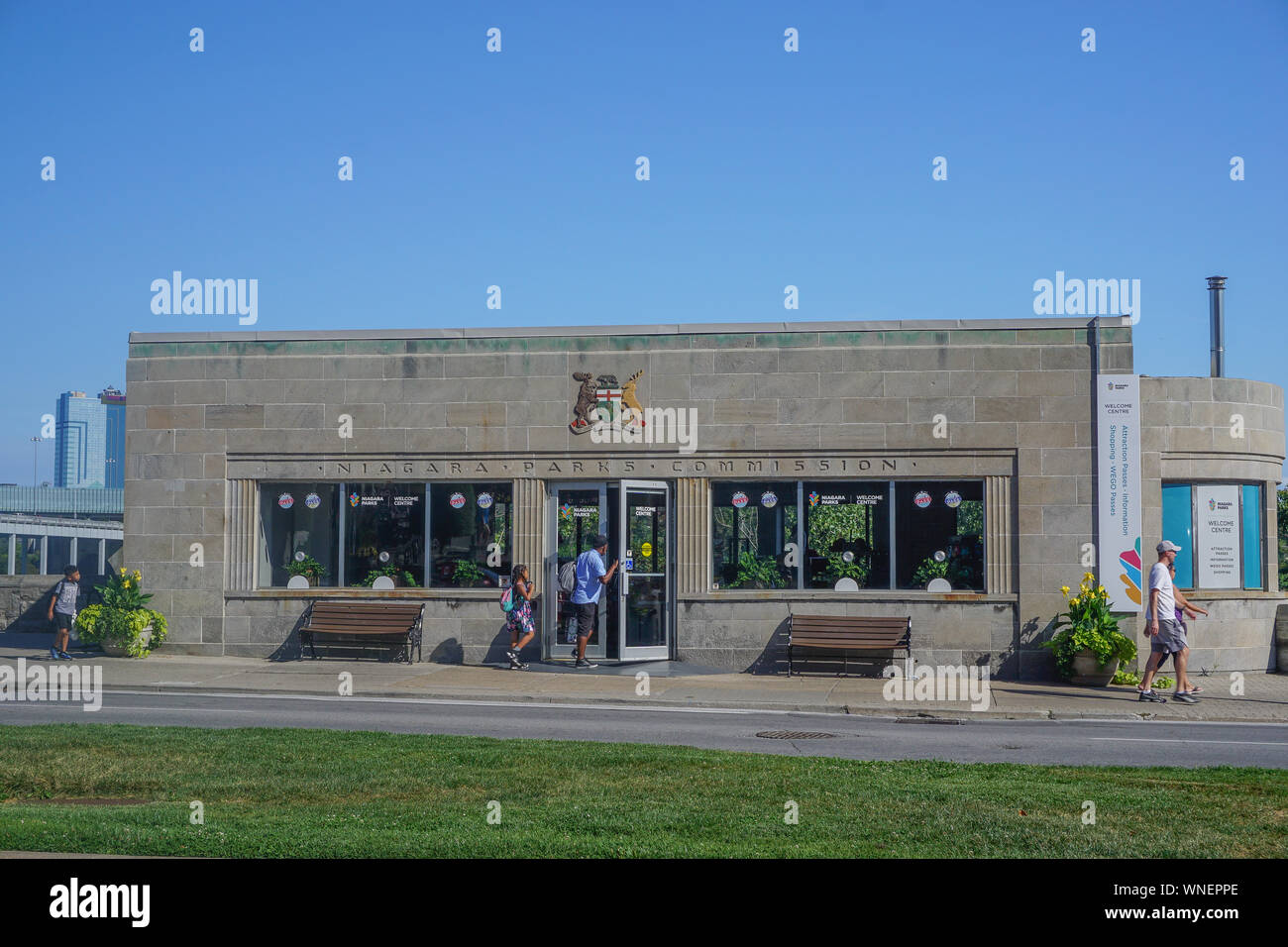Niagara Falls, Ontario, Canada Tourists visit the Niagara Parks Centre in the old