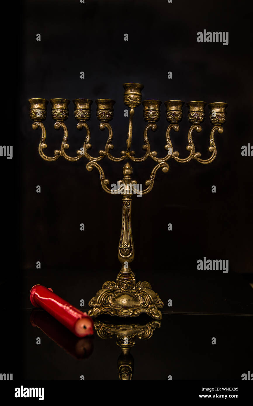 Candle And Holder Against Black Background Stock Photo - Alamy