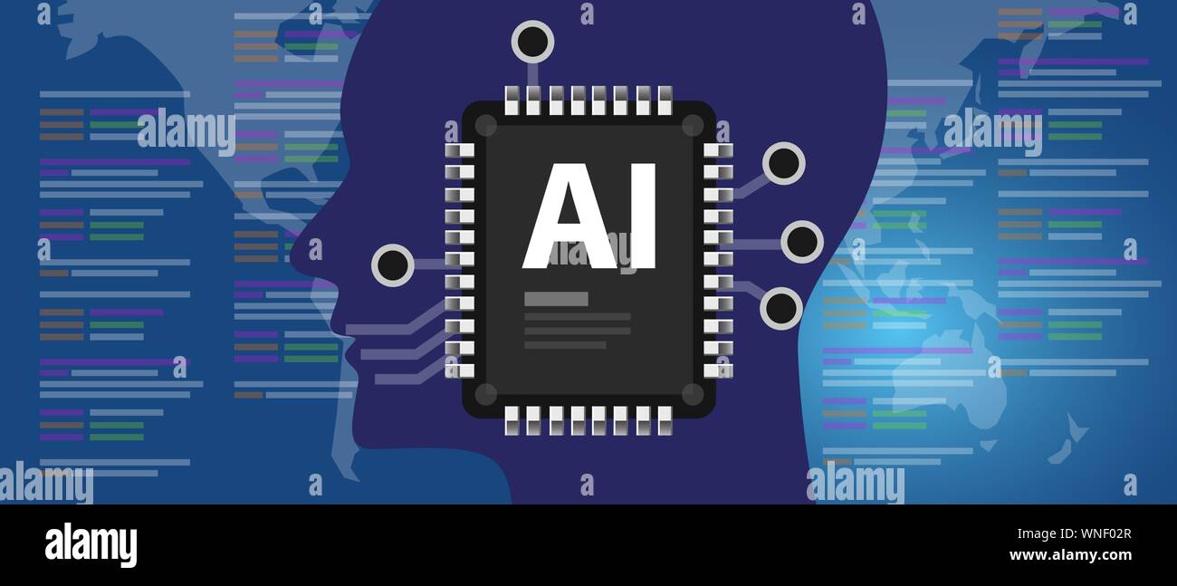 AI Artificial Intelligence programming code human brain connected to ...