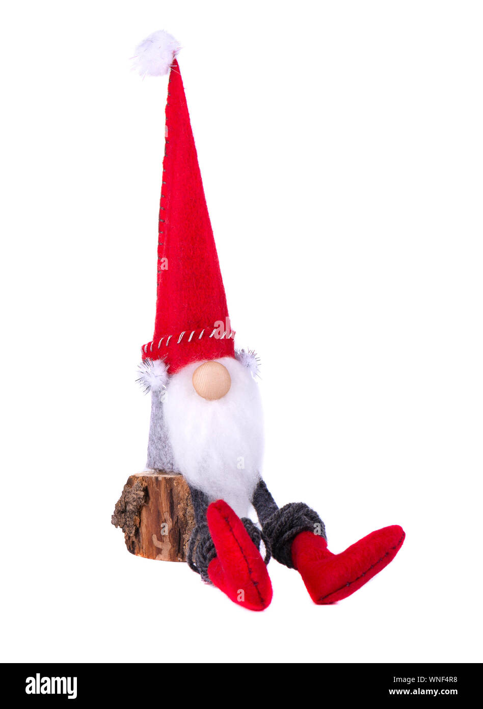 Christmas elf with pointed hat. Scandinavian gnome, troll, decorative christmas toy, isolated on white background Stock Photo