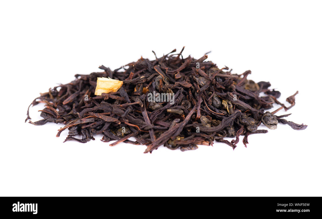 Black and green Ceylon tea with apple and bergamot, isolated on white