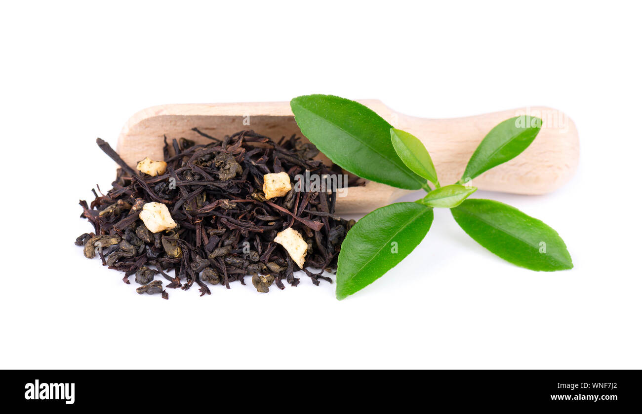 Black and green Ceylon tea with apple and bergamot, isolated on white