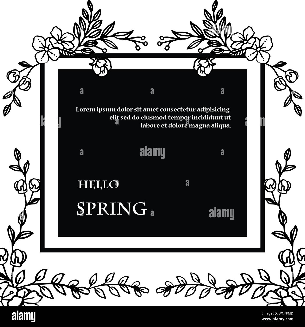 Card for hello spring with wallpaper of unique flower frame. Vector ...