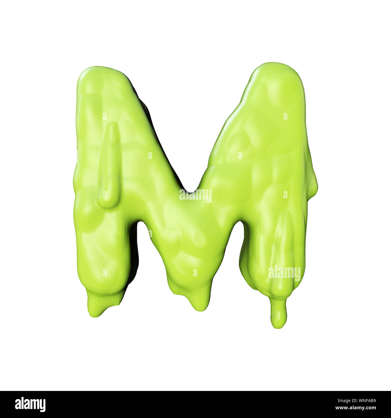 Letter M green slime oozing halloween font. 3D Rendering Stock Photo
