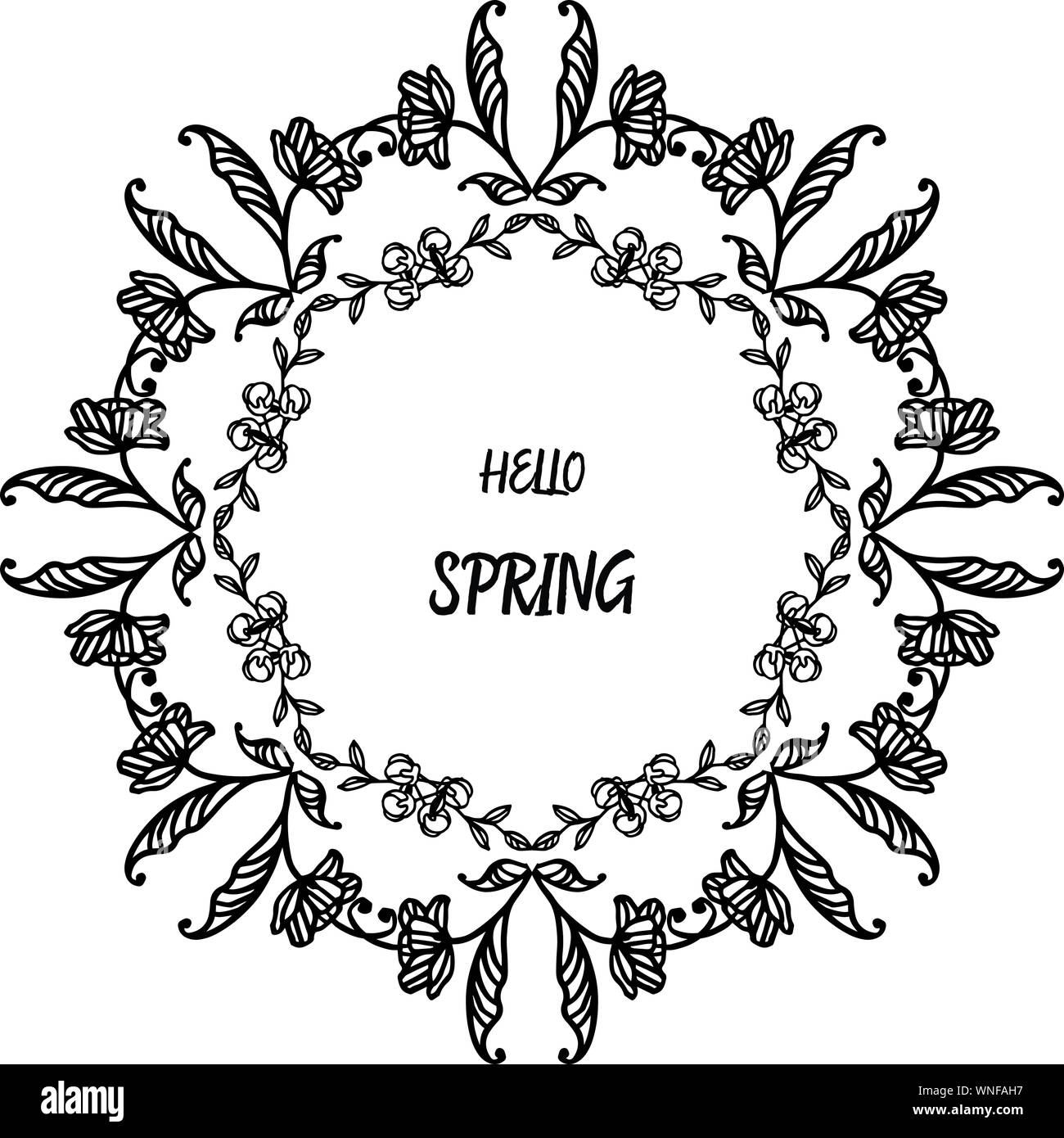 Hello spring greeting card design with flower frame hand drawn. Vector ...