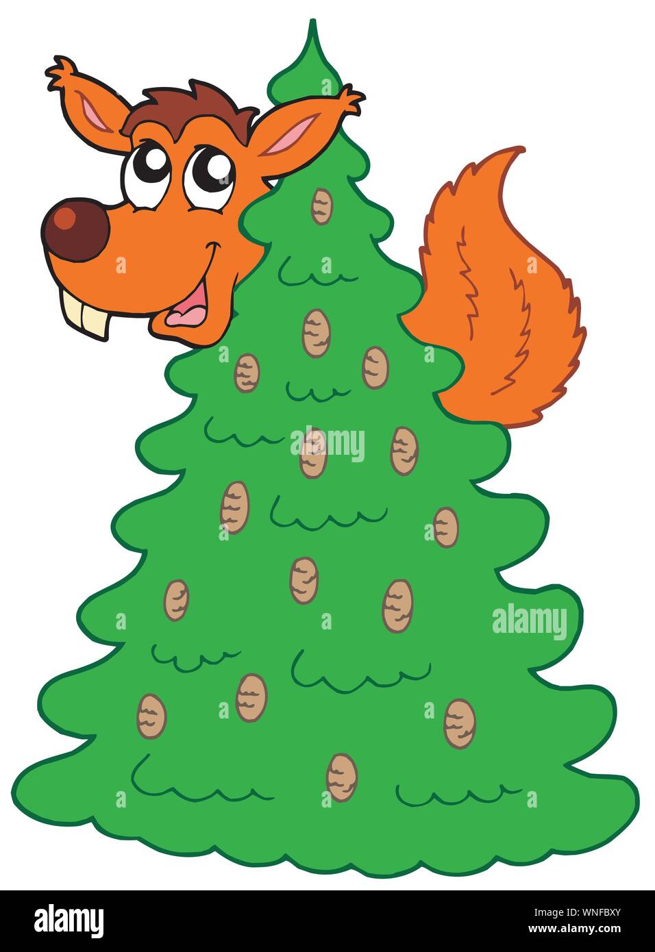 Squirrel on coniferous tree Stock Vector