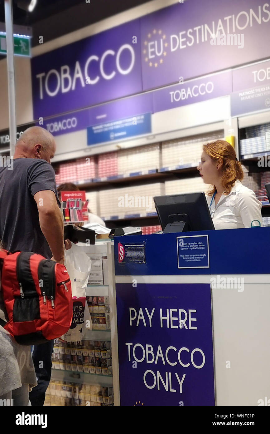 Tobacco on sale at Krakow Airport on September 4th 2019 Stock Photo
