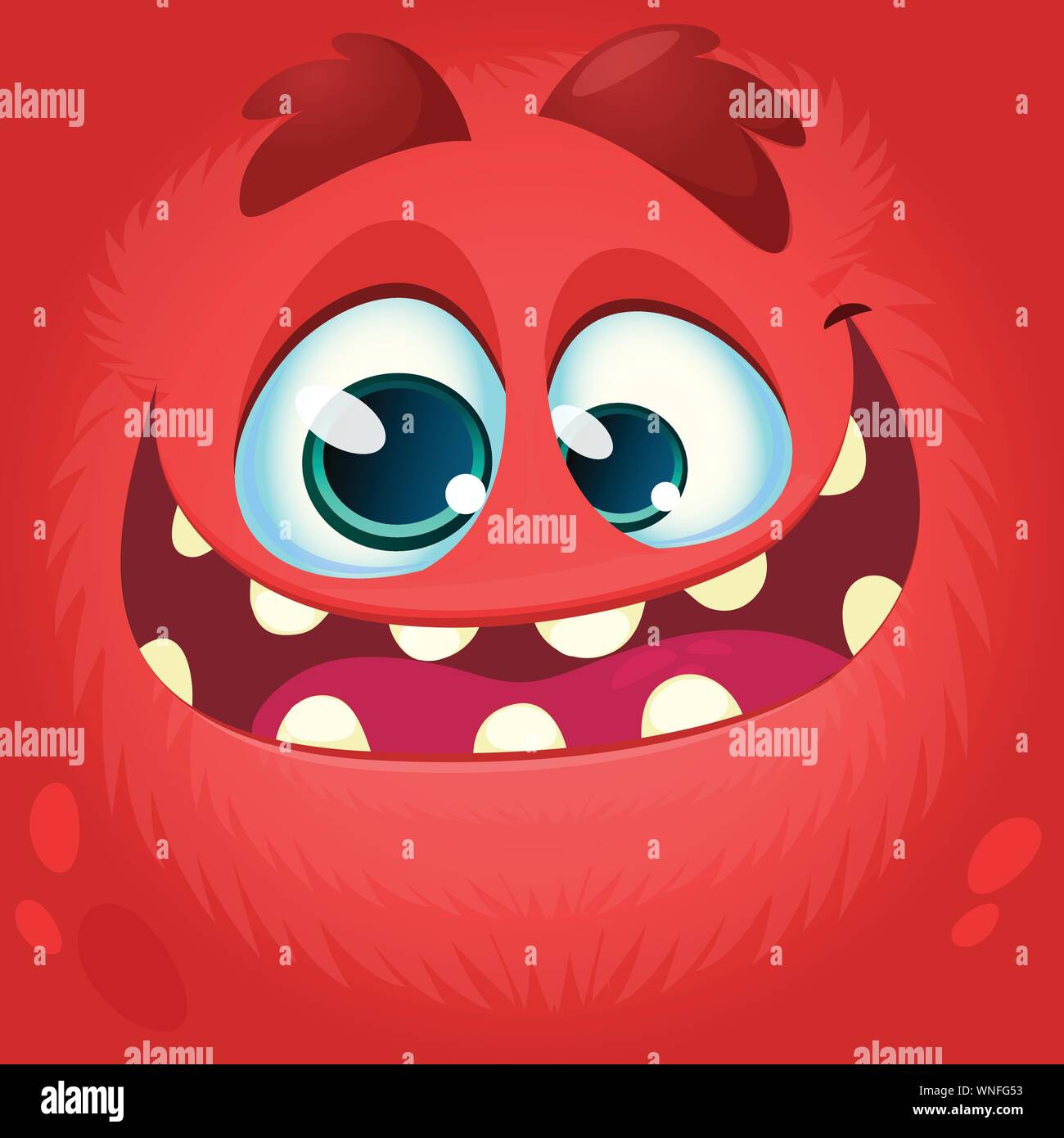 Cartoon monster face. Vector Halloween red monster avatar with wide smile Stock Vector