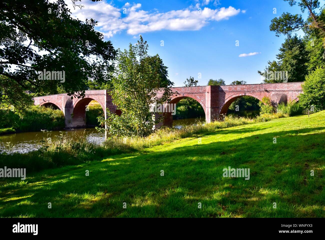 Bredwardine Bridge from Brobury House Gardens. Stock Photo