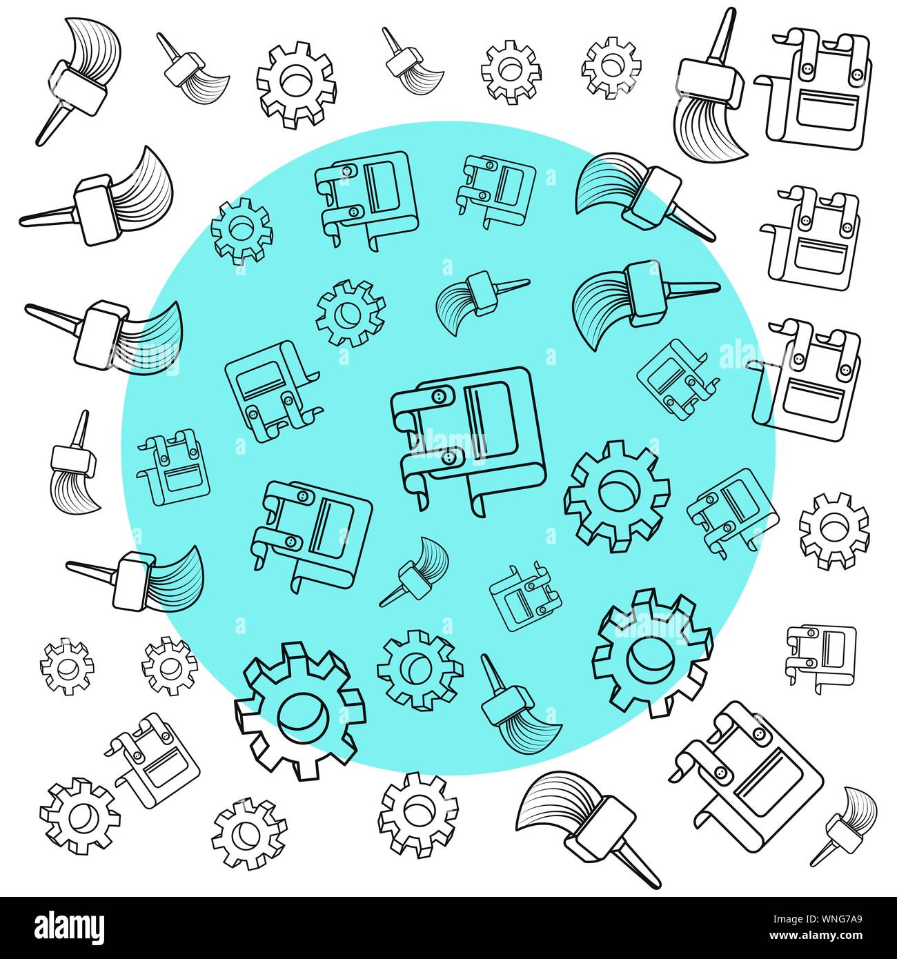 pattern of gears with overalls and paint brushes vector illustration ...