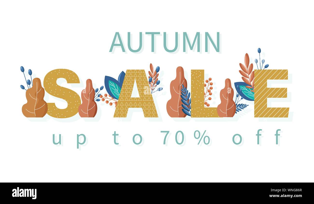Autumn sale banner Vector flat style. Fall seasonal discount brochure