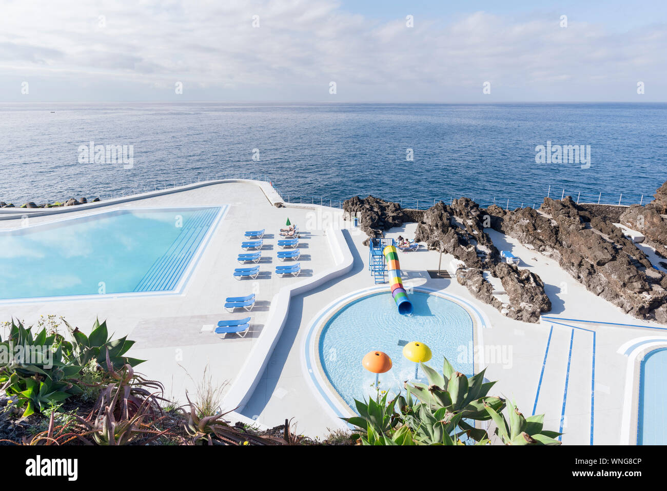 Sea pool swimming pools in Funchal Madeira  Lido Bathing Complex  Balnear do Lido Aquatic Centre on the Lido coastal promenade. Stock Photo